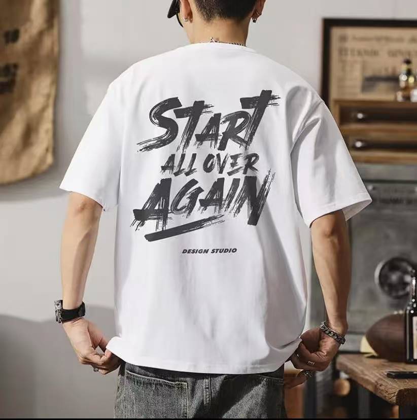 【2025年新款前后图】100棉重磅新疆棉圆领T恤潮流时尚百搭短袖宽松