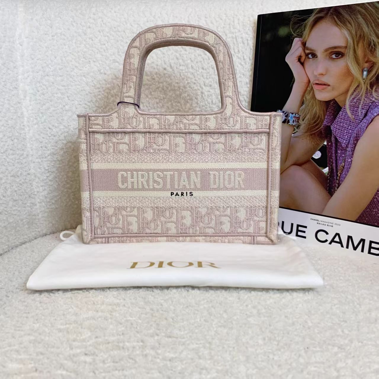 99新 DIOR/迪奥  壹臻/玫瑰粉老花刺绣tote mi ni 93262631