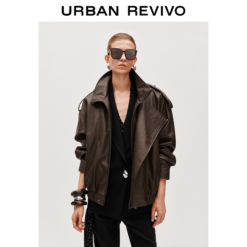 UR2025秋季新款女装潮流机能斜拉链立领超宽松外套UWM150061