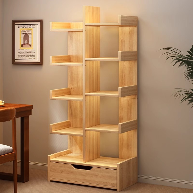 简易小书架落地置物架一体靠墙收纳架客厅办公展示架桌边储物窄柜