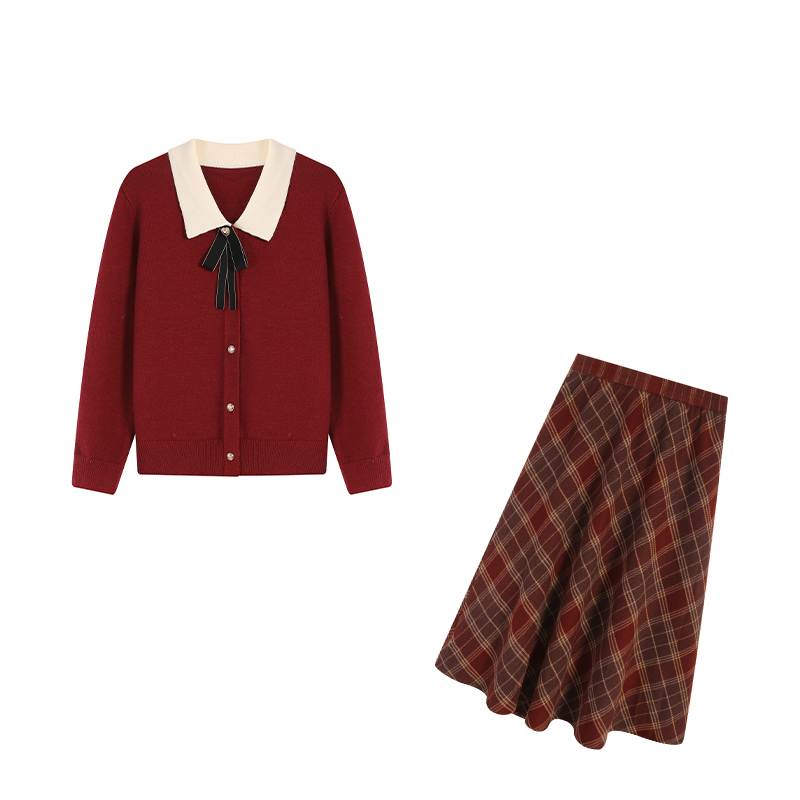 冬季新款大码女装胖mm时髦套装高级感针织开衫半身裙ZL102658