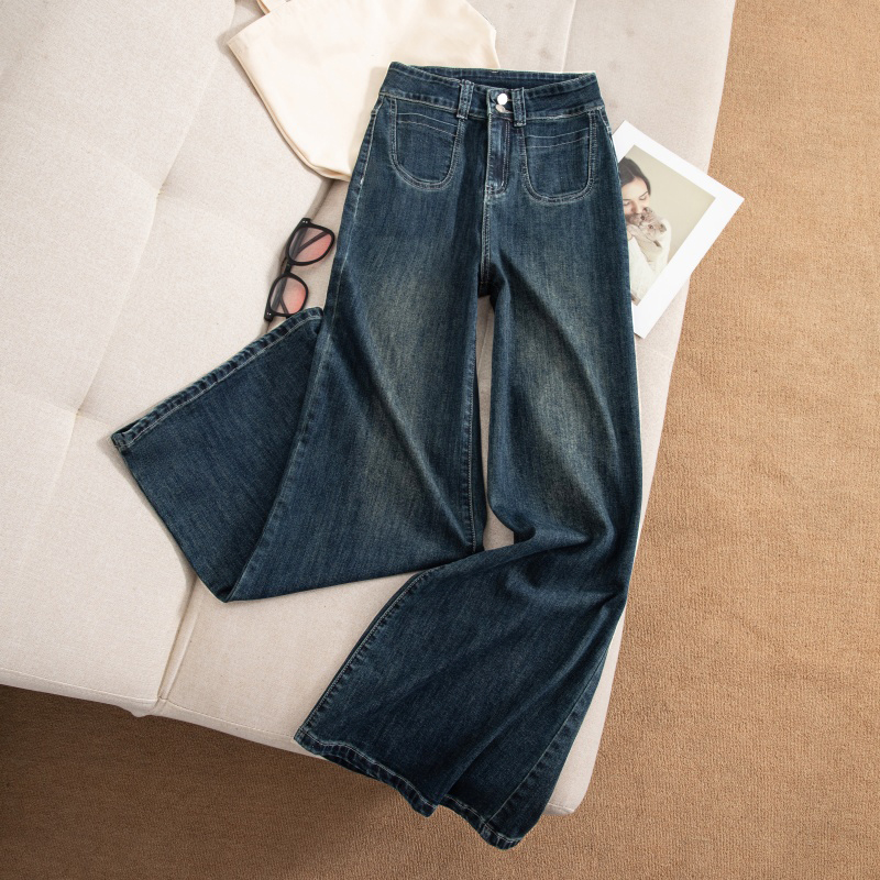 高腰喇叭阔腿牛仔裤女春季新款2025水洗弹力宽松显瘦裤子9735