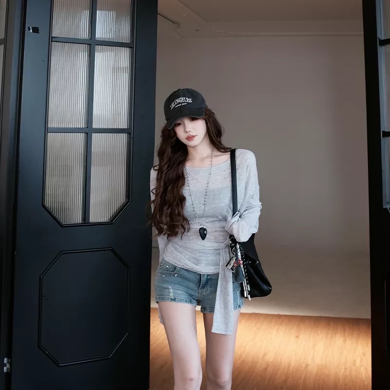美式复古辣妹显瘦提臀牛仔短裤