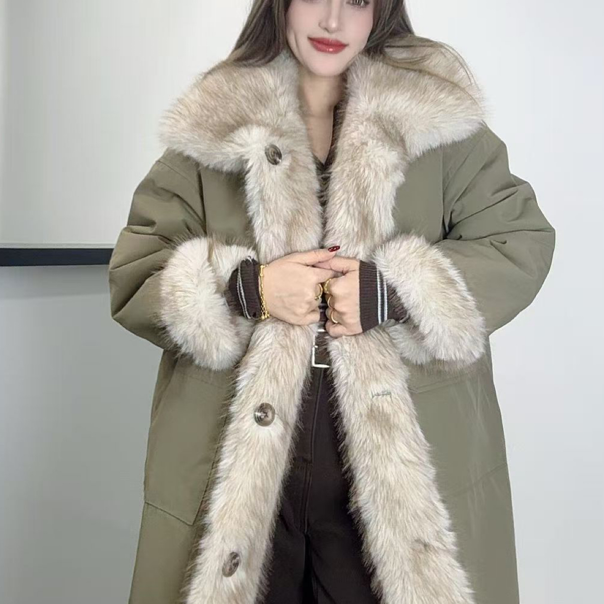 【Madenyet】新款加厚大毛领网红大衣外套