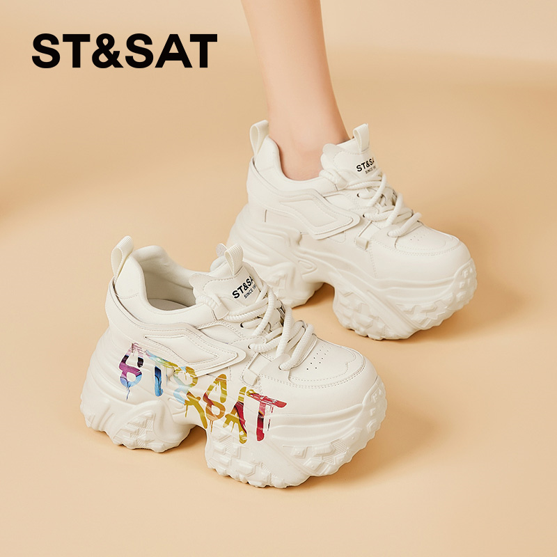 星期六厚底老爹鞋女2025新款秋季小个子松糕底内增高休闲小白鞋Z