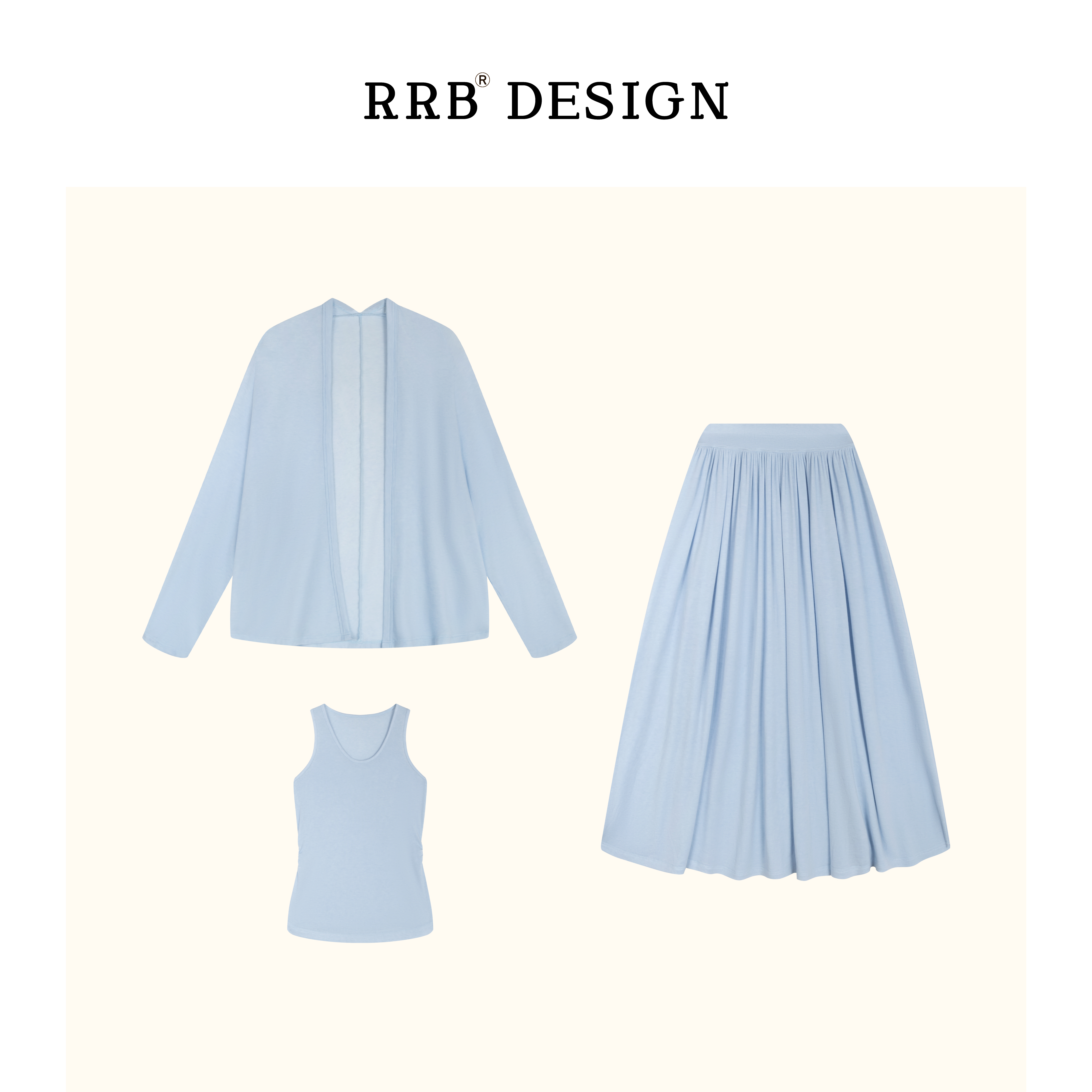 RRB Design「松弛慵懒」优雅吊带气质长袖外套百搭半裙三件套装