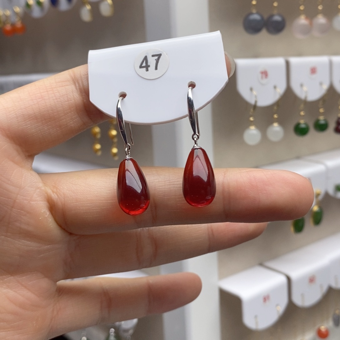 血珀银S925镶嵌耳饰