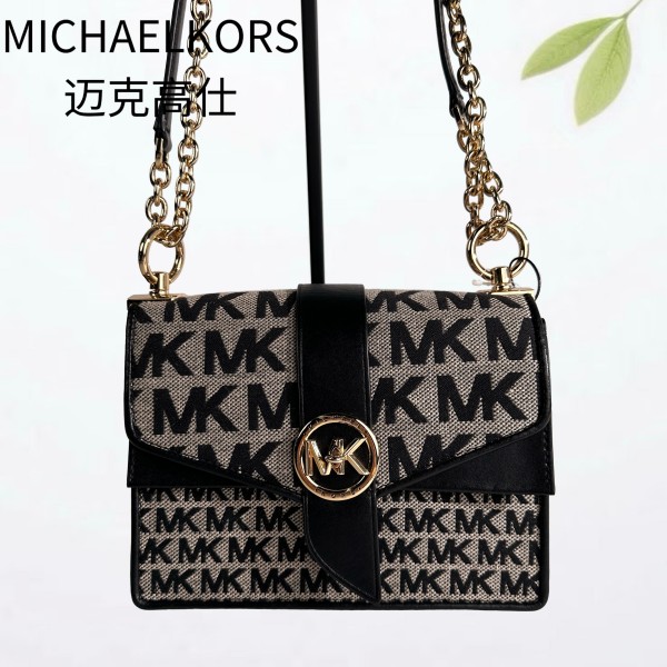 99新 MICHAEL KORS/迈克高仕 黑金老花斜挎包G25904838底长20X15