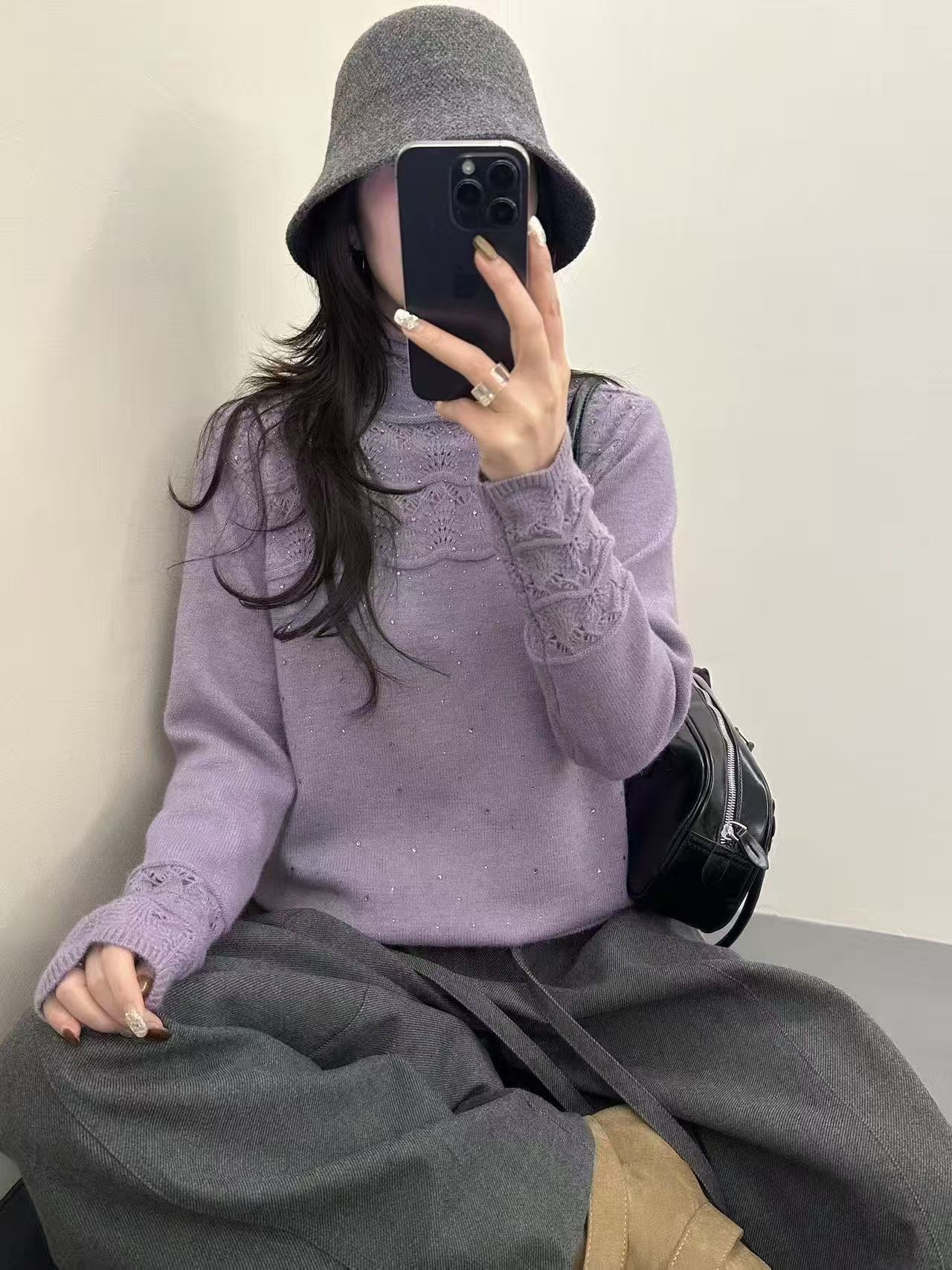 【波纹领压钻 浣熊绒】2025秋冬气质百搭长袖条纹针织毛衣