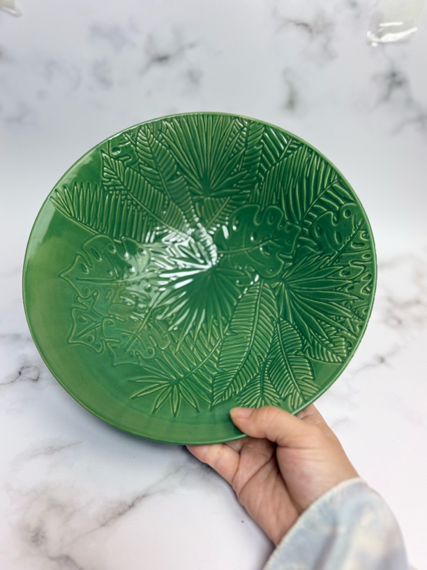 462默认微瑕10英寸绿色浮雕汤盆家用盘子餐具菜盘