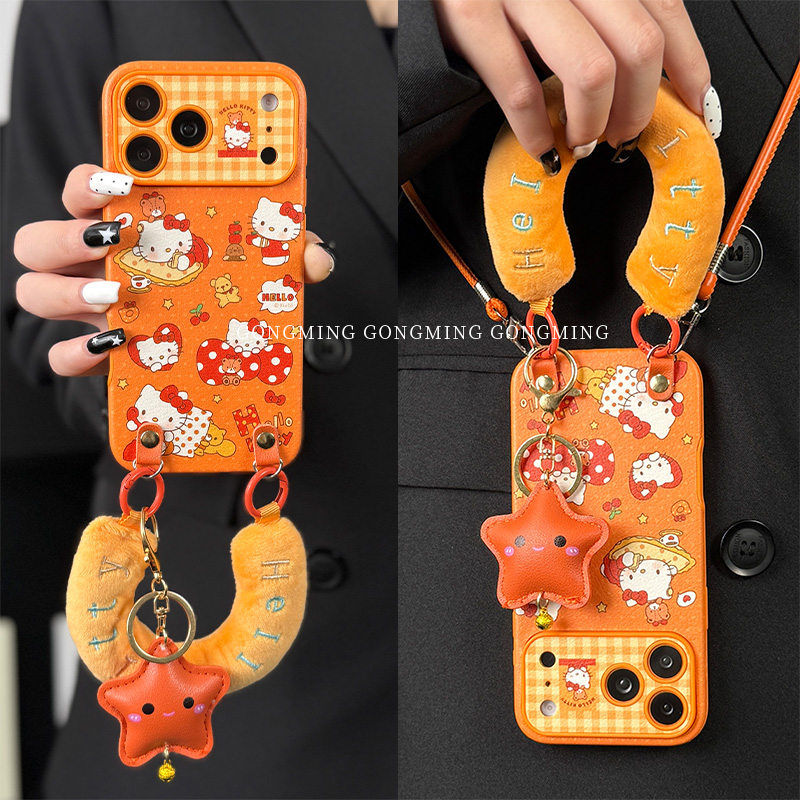 蝴蝶结KT小熊拼贴橙TPU贴小羊皮壳适用iPhone苹果17手机壳16proma