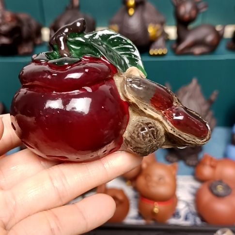 茶宠变色柿子花生茶宠摆件