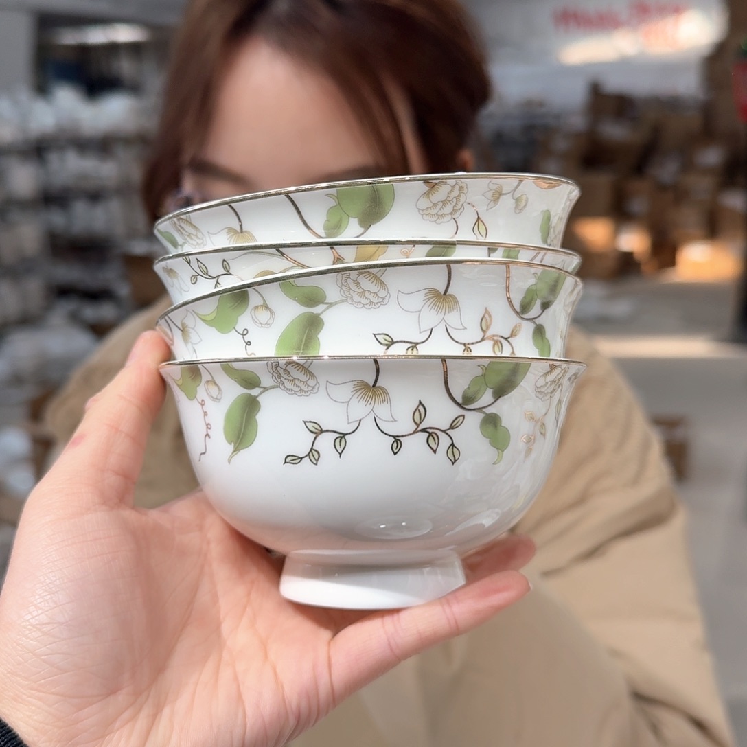 瓷4.5英寸高脚碗米饭碗4只外贸尾单