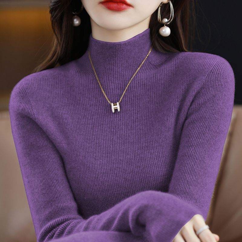鄂尔多斯市毛衣半高领打底衫女秋冬内搭毛衣2024新款修身针织衫女