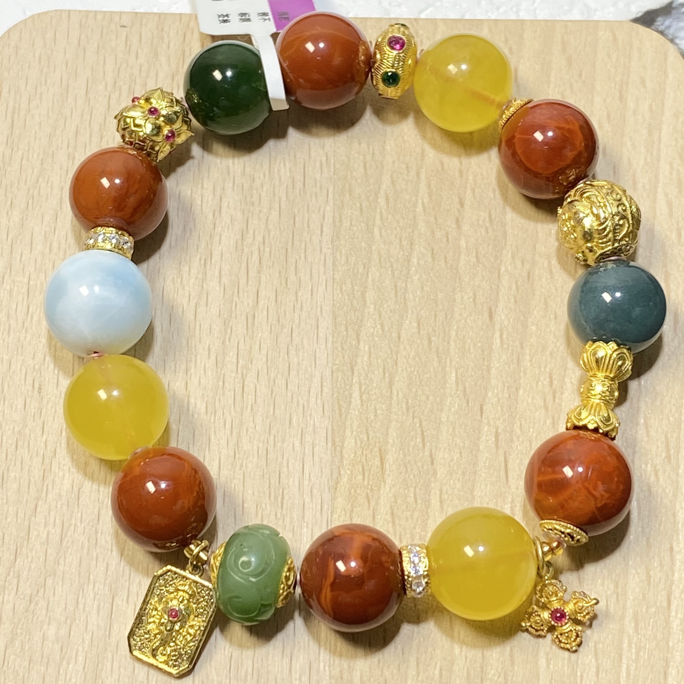 【亿轩珠宝】XH蜜蜡南红多宝单圈手串11-13mm+