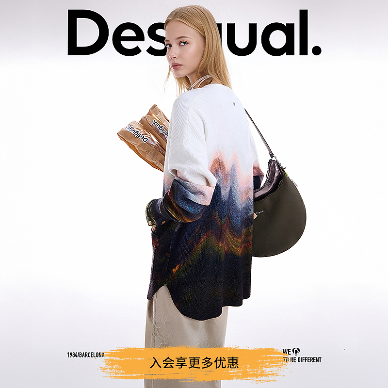 Desigual25秋冬新品风景画印花宽松开衫女士针织衫