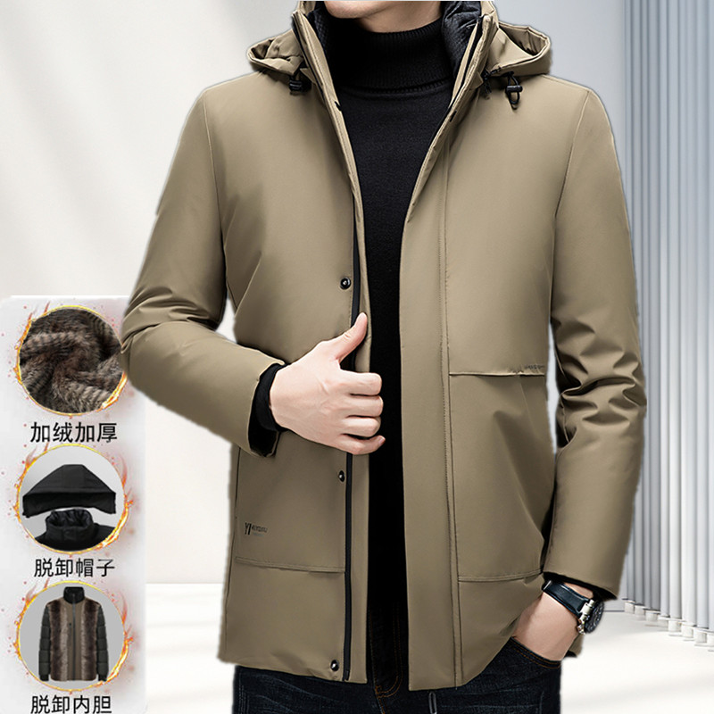 爸爸冬装外套加绒加厚款保暖棉袄中老年男士可脱卸内胆爷爷棉衣