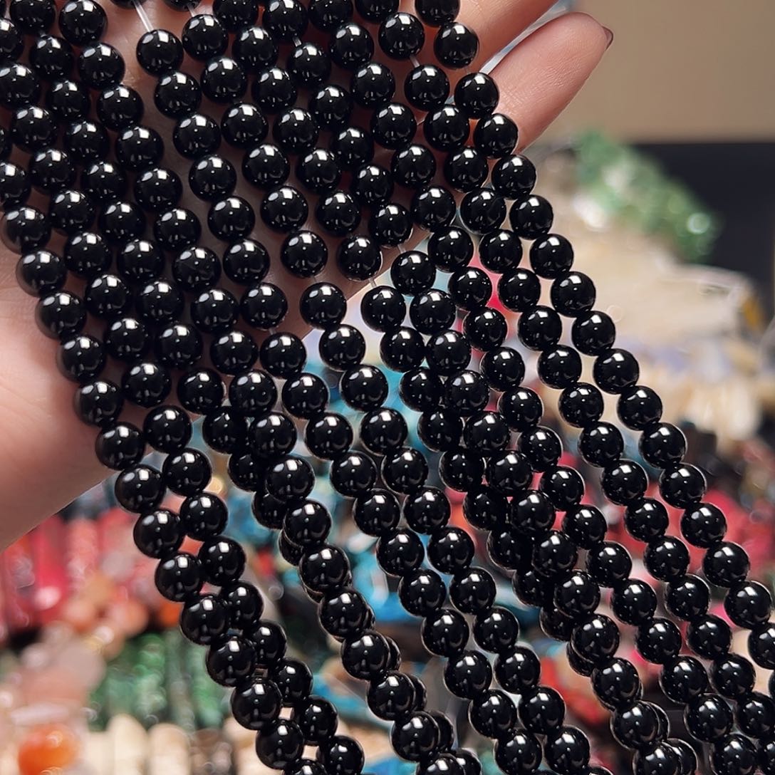 玛瑙/玉髓合金珠宝半成品B494黑玛瑙圆珠6mm