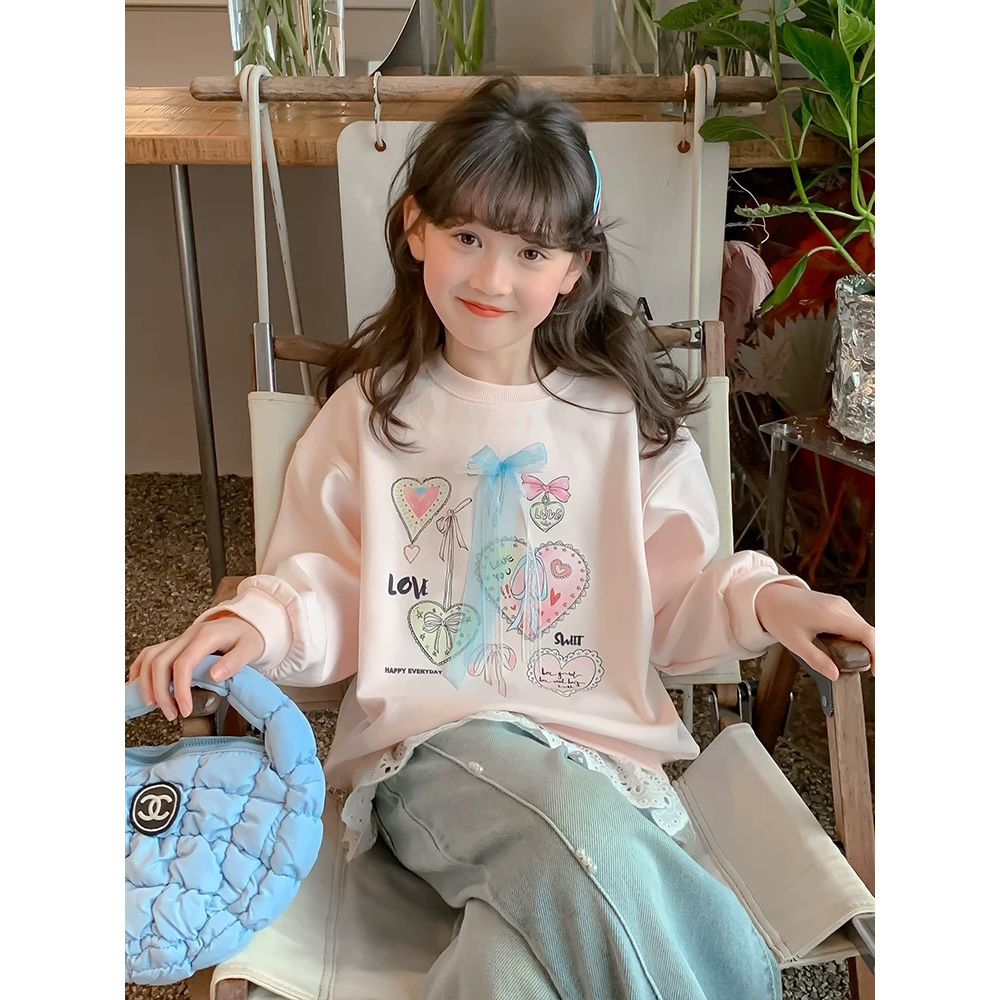 2025春爱心印花假两件花边圆领卫衣 D260 260 R