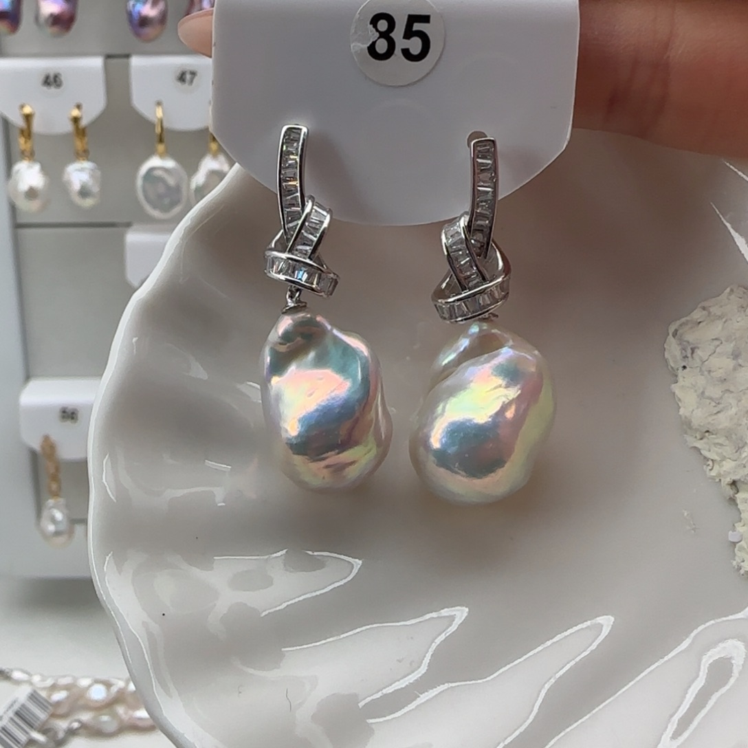 淡水珍珠耳饰银S925镶嵌纯*