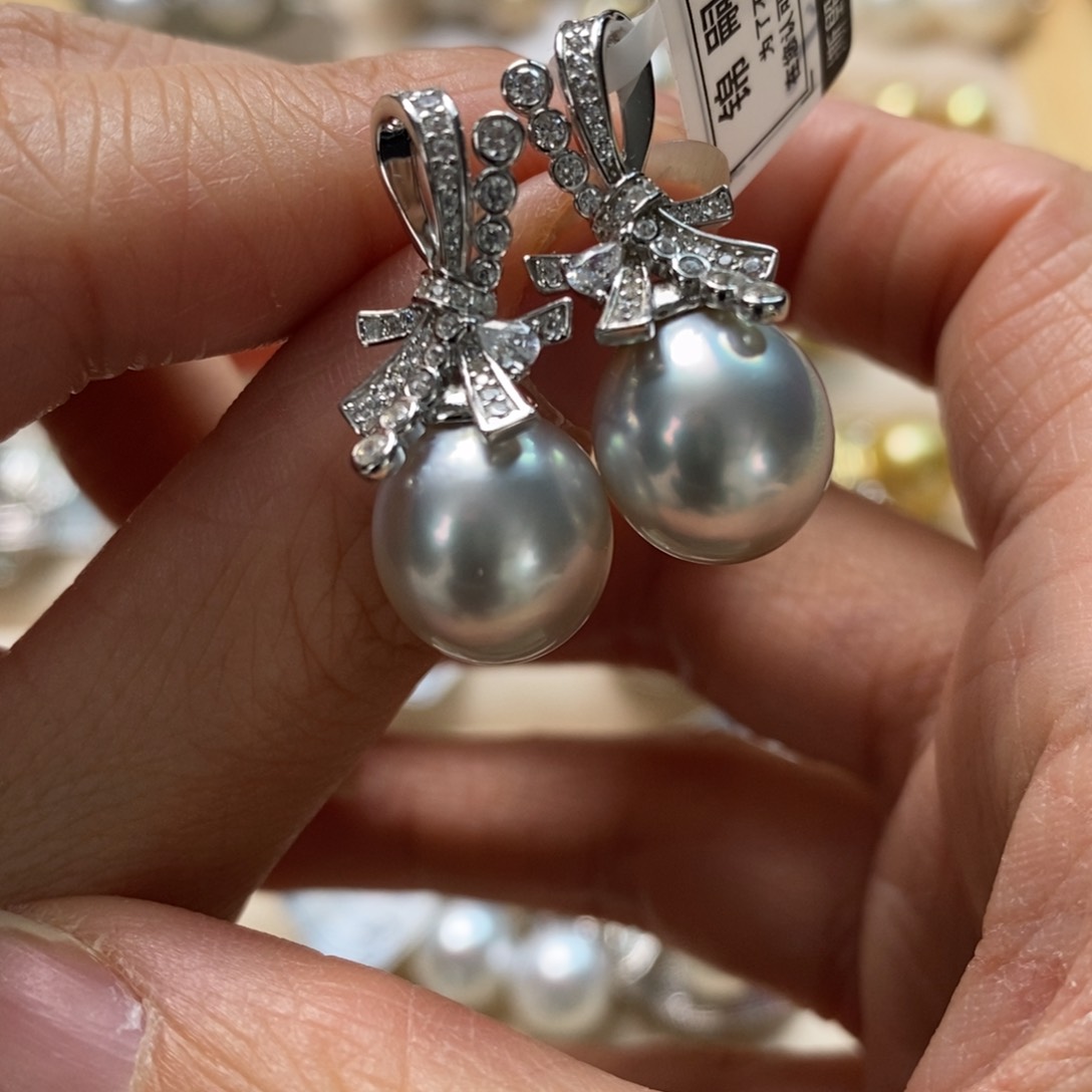 海水珍珠耳饰银S925镶嵌