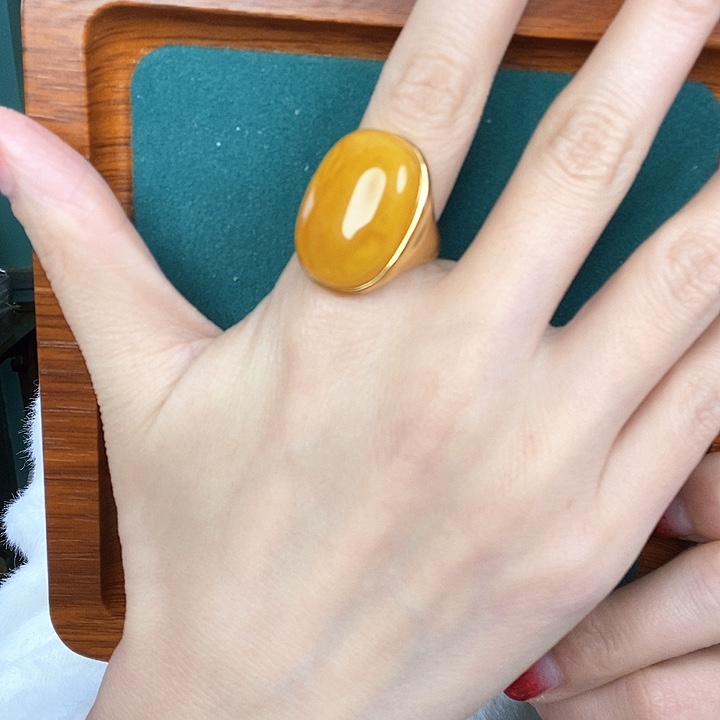 蜜蜡戒指银S925镶嵌戒指