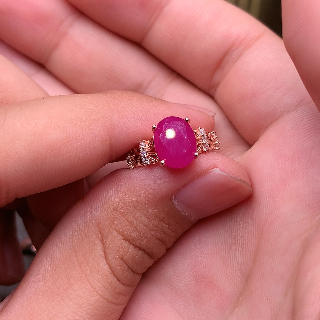 红宝石戒指银S925镶嵌