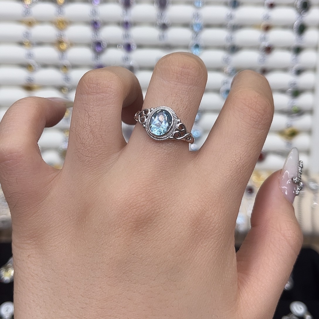 托帕石戒指银S925镶嵌