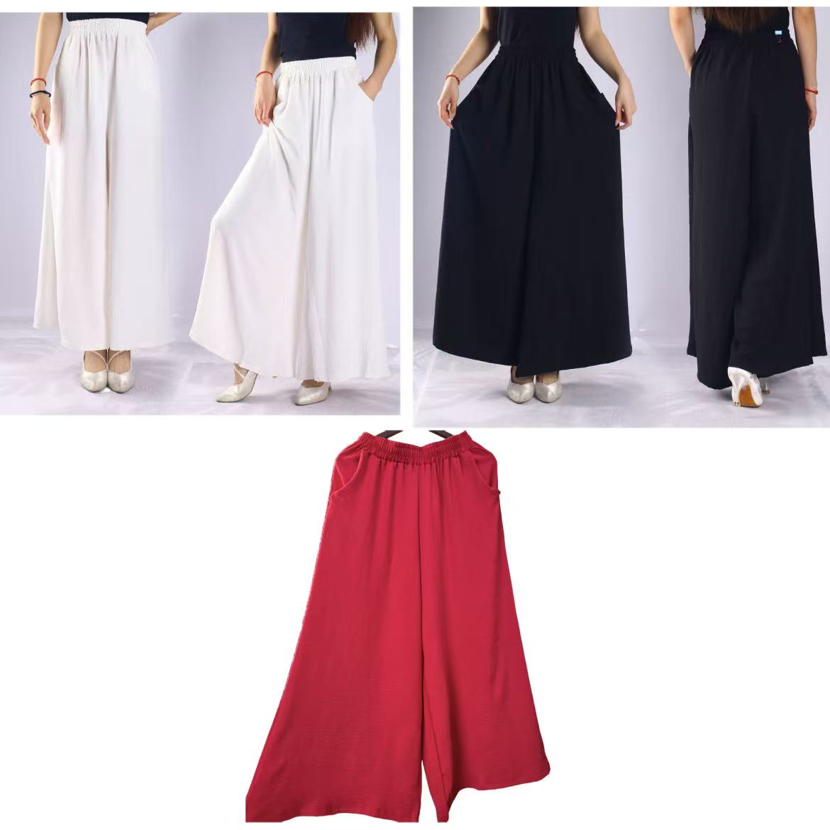 136/122/147新款休闲大码女装亚麻透气阔腿裤复古显腿长