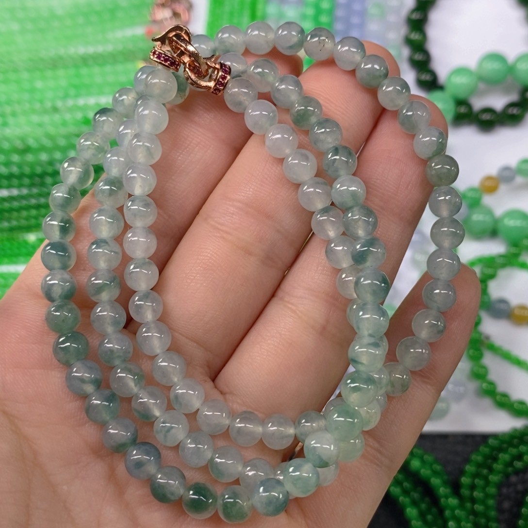 翡翠未镶嵌颈饰缅甸天然翡翠冰种飘花项链6