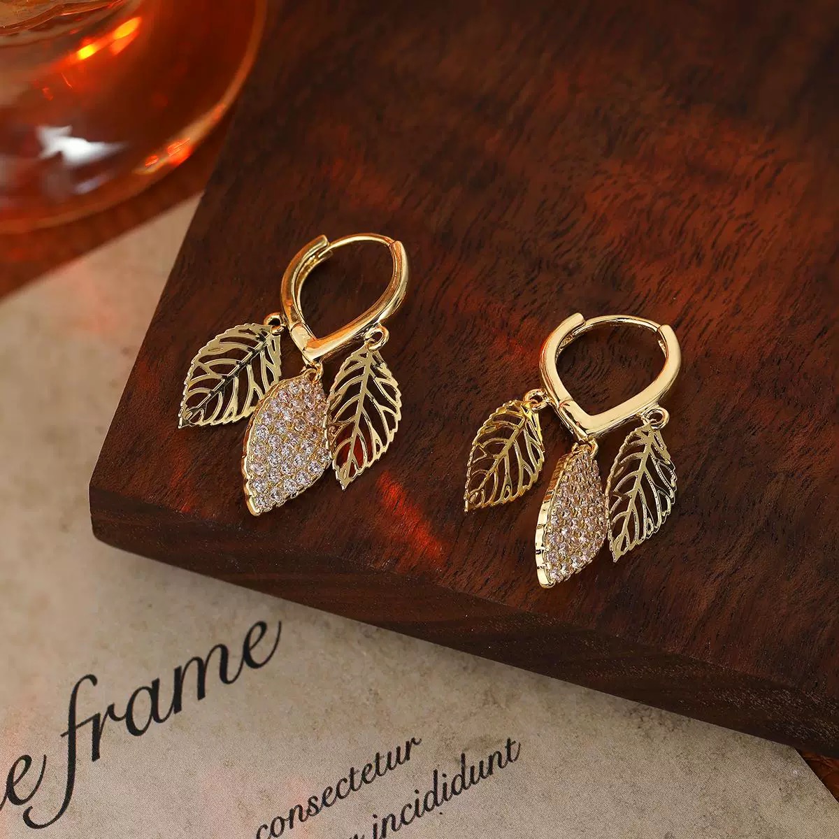 铜合金耳饰 气质小众简约ins精致金枝玉叶设计感百搭耳环5702