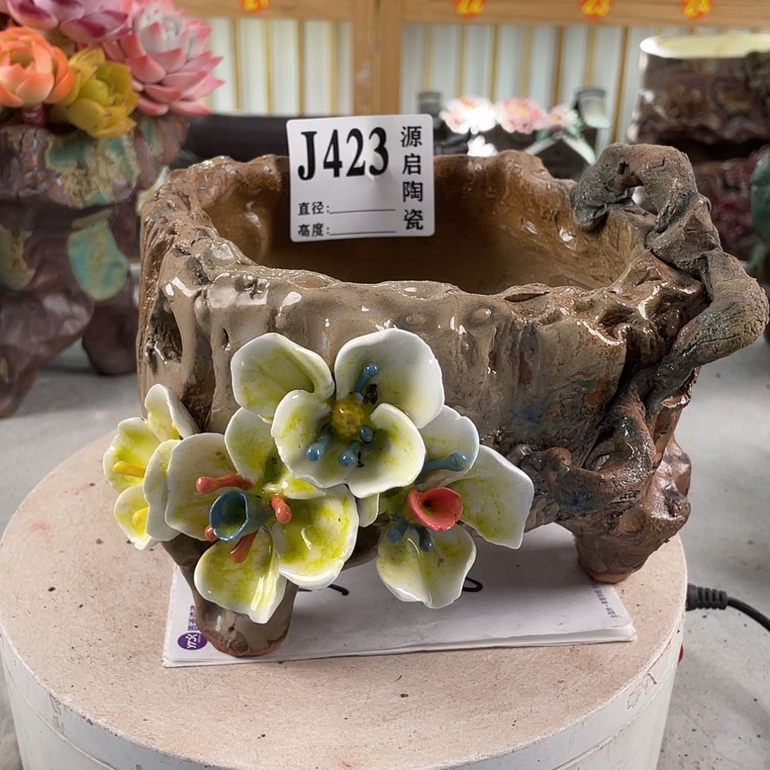 紫砂花盆景德镇陶瓷花盆423