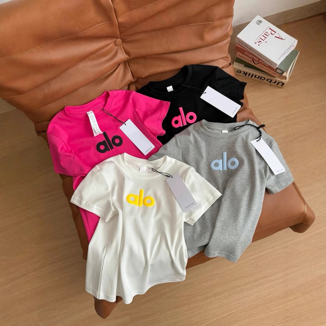 aIo发泡字母印花宽松上衣夏季新款美式复古简约风短袖T恤女 ALO-7