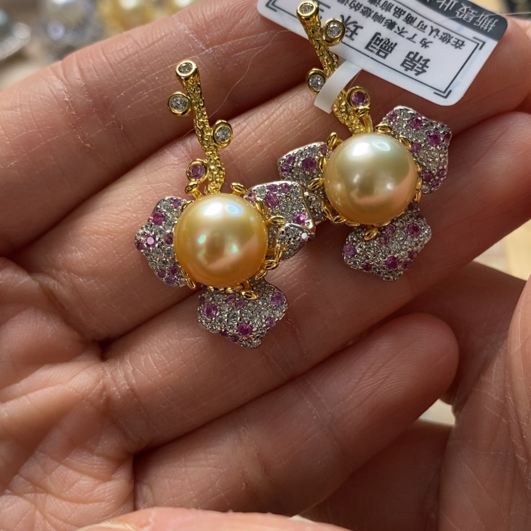 海水珍珠耳饰银S925镶嵌