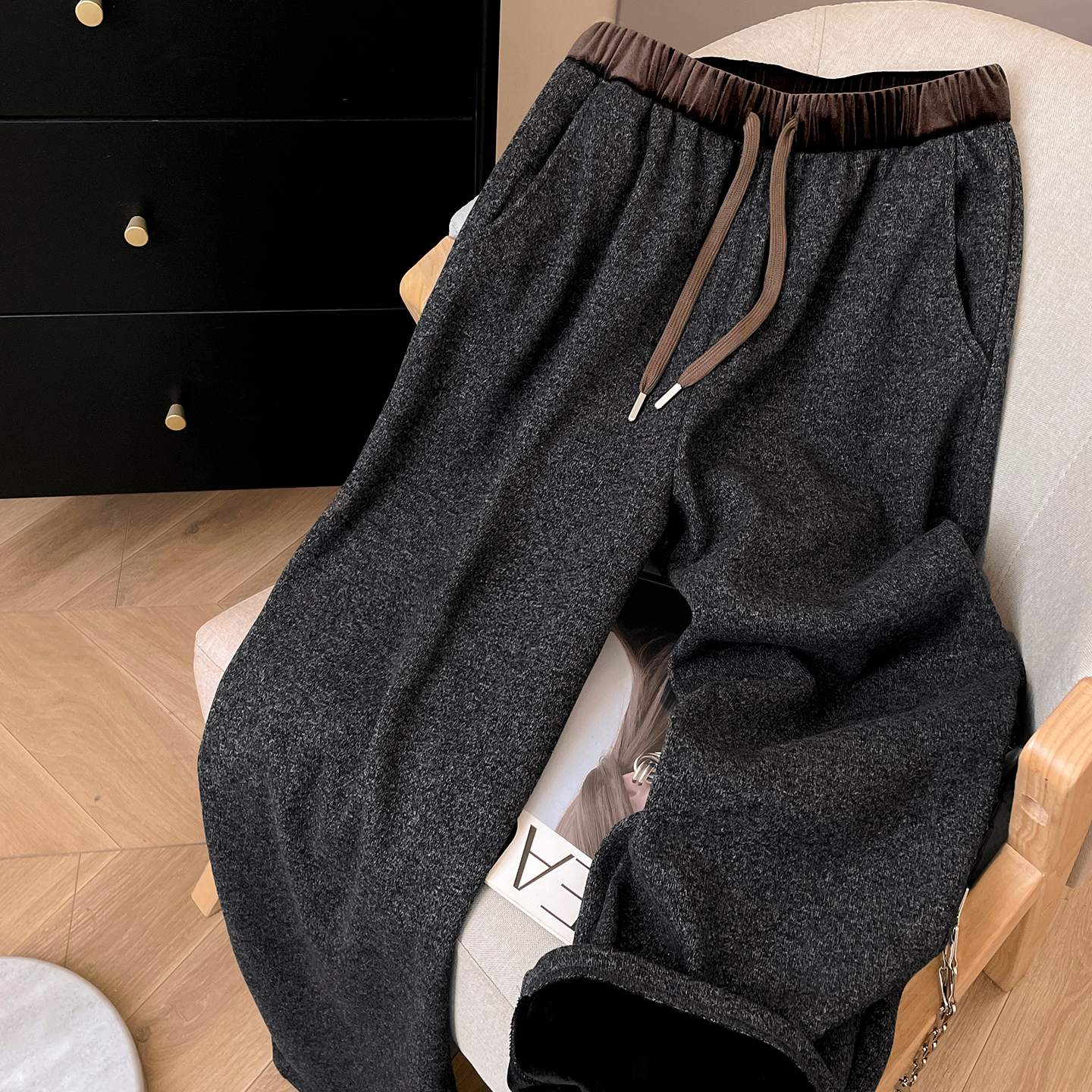 小C家 加绒阔腿裤女2025新款冬加厚糯米裤垂坠感高级感丝绒高腰裤