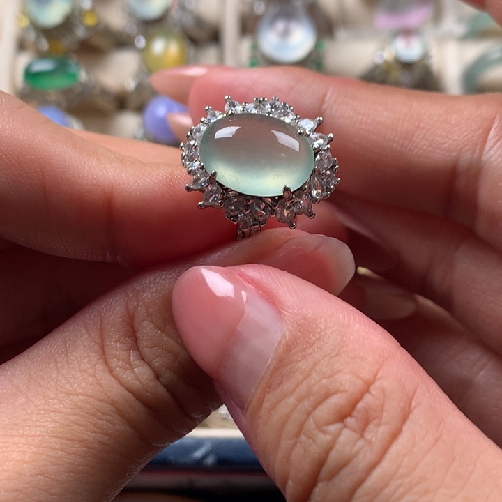 翡翠银S925镶嵌戒指缅甸天然翡翠Ａ货