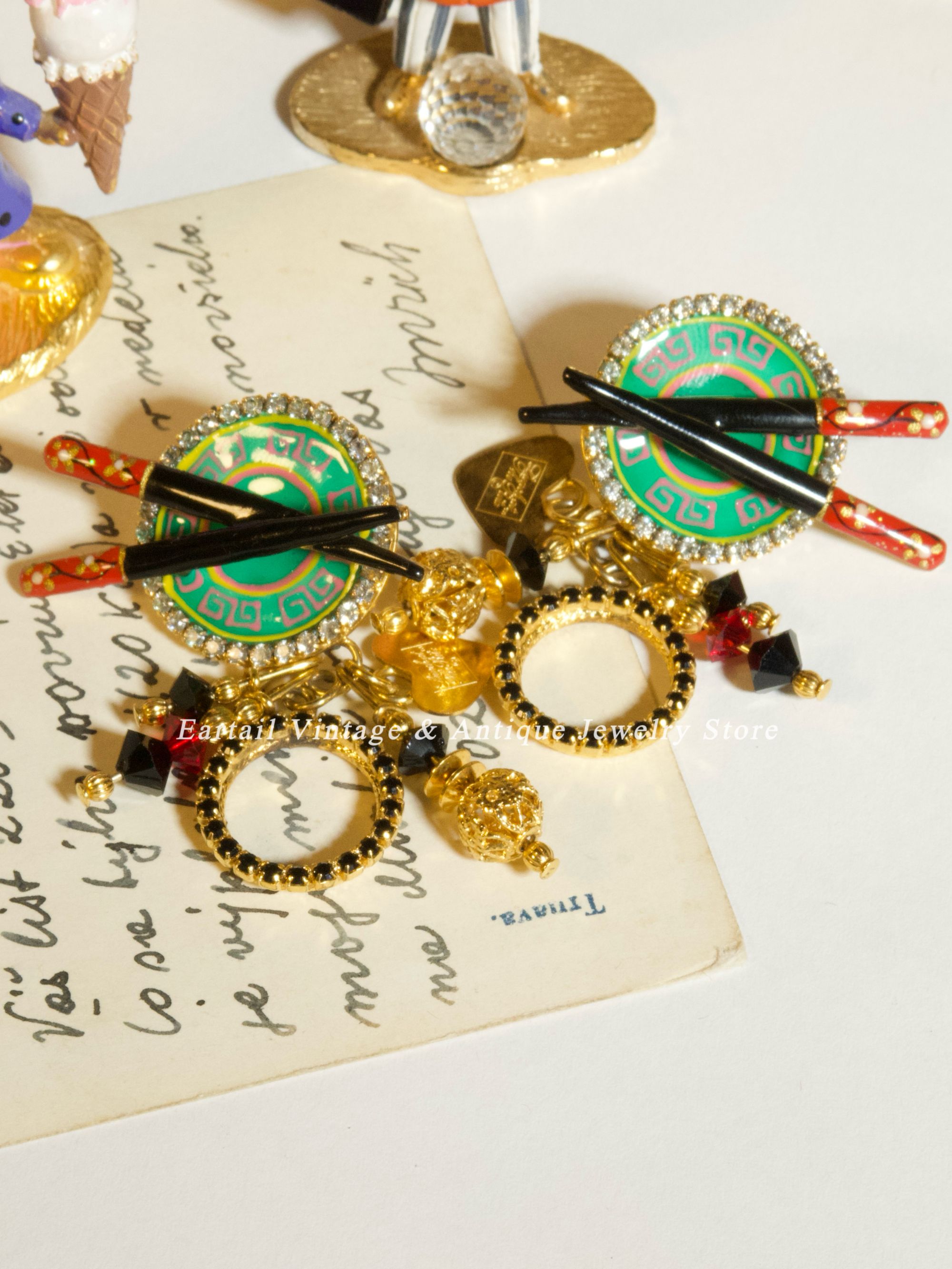 合金珐琅耳饰 Lunch筷子复古耳钉