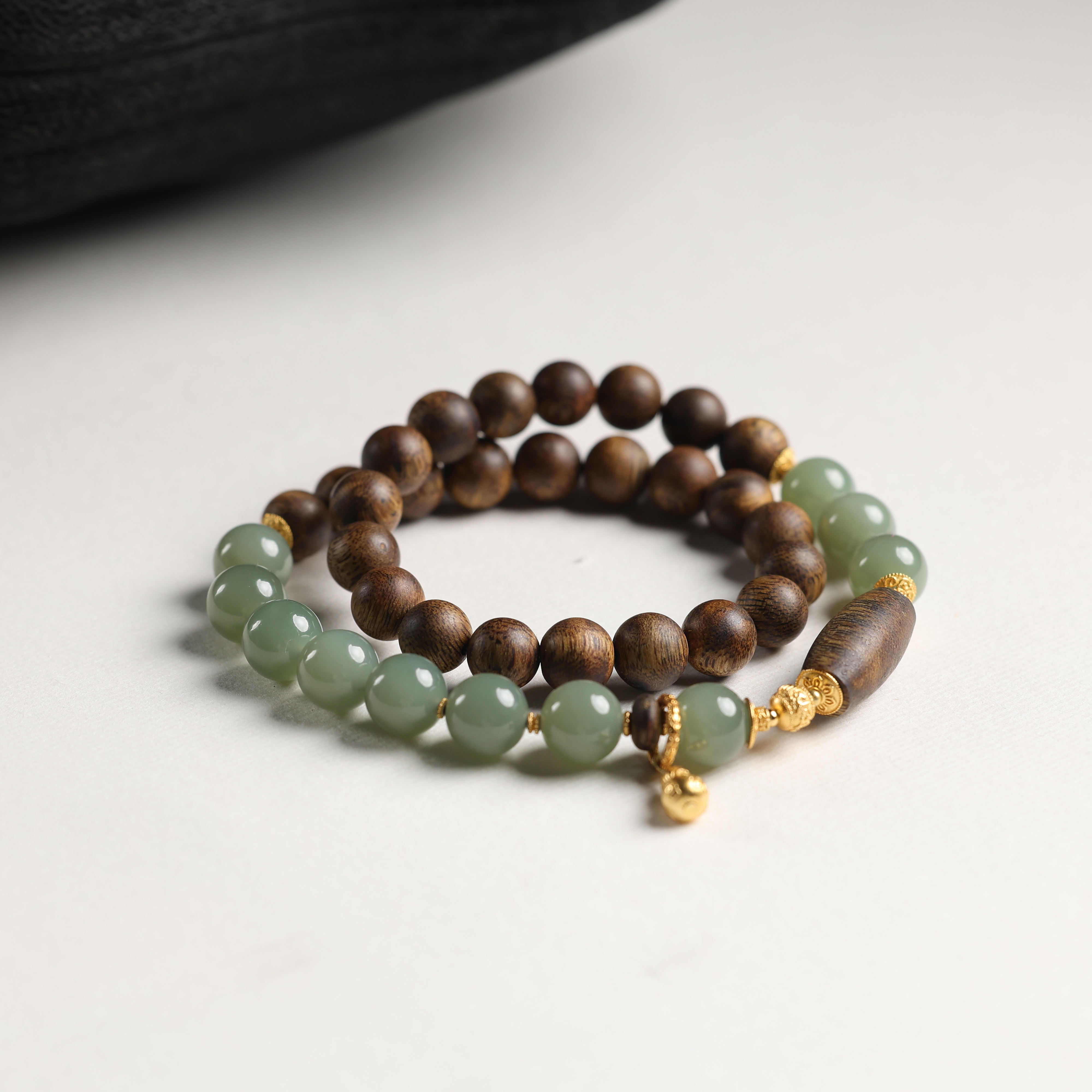 沉香"闻道"原创设计精品棋楠沉香9mm+双圈手串