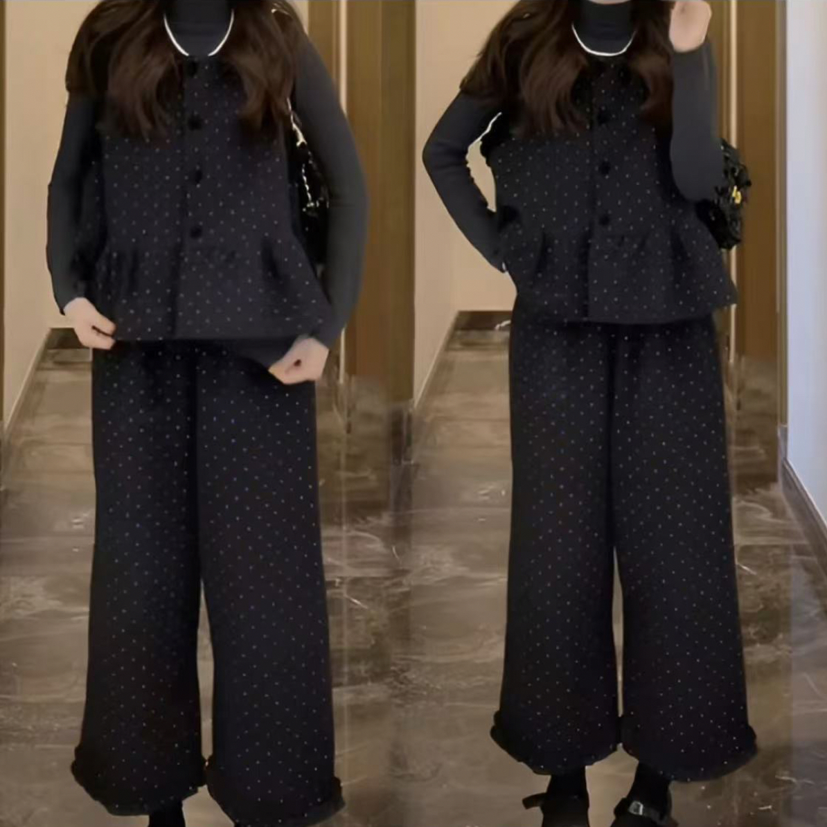 新款甜美三件套 休闲风甜美风时尚套装百搭显瘦女大码套装