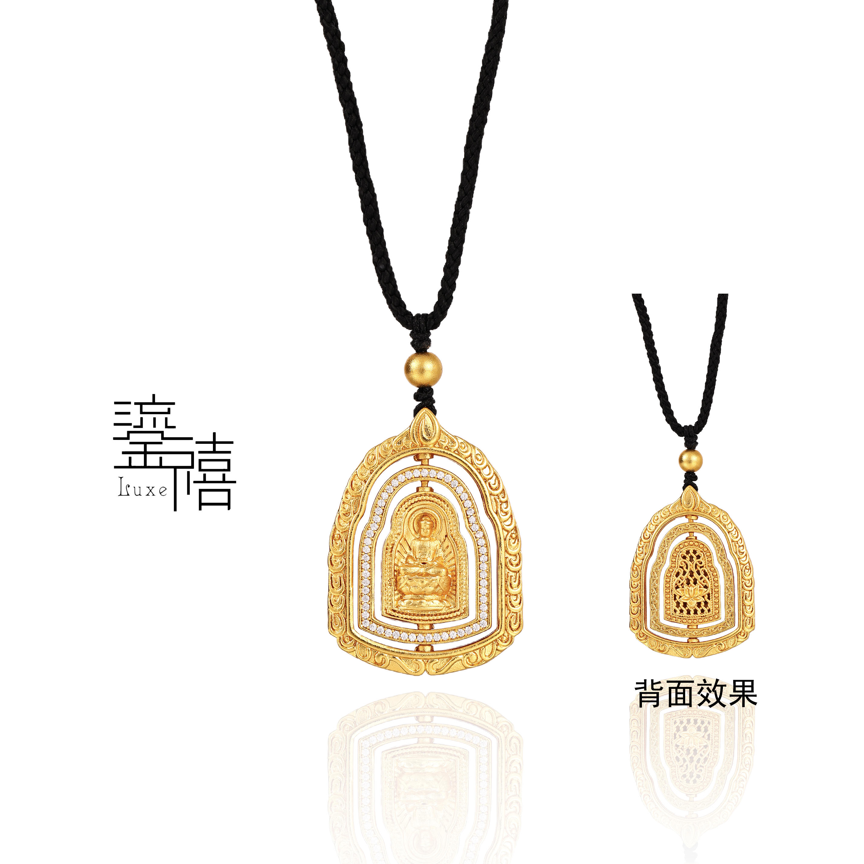 铜合金布艺项链 【鎏禧】气质铜合金项链【转面佛】饰品古法铜镀K金