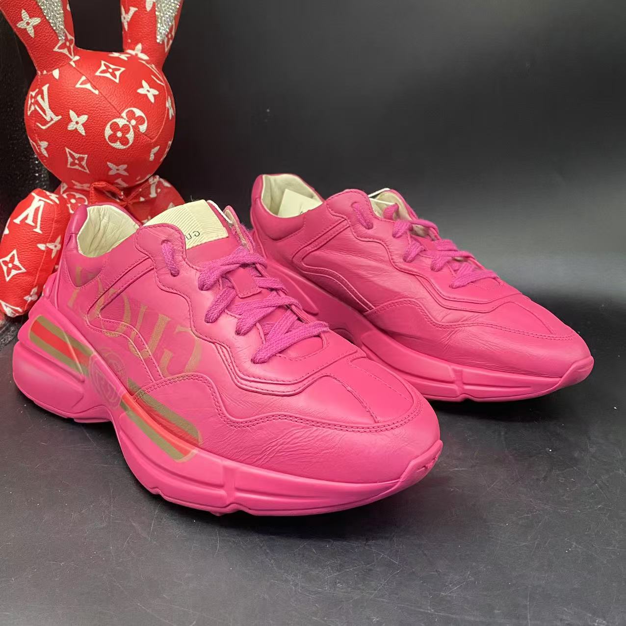 95新 GUCCI/古驰 【聚星优选】 男粉色腰带老爹鞋38.5欧码ddm1518