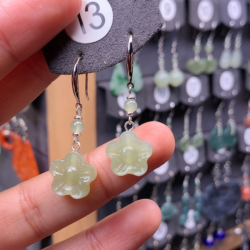 【闪购商品】和田玉耳饰银S925镶嵌