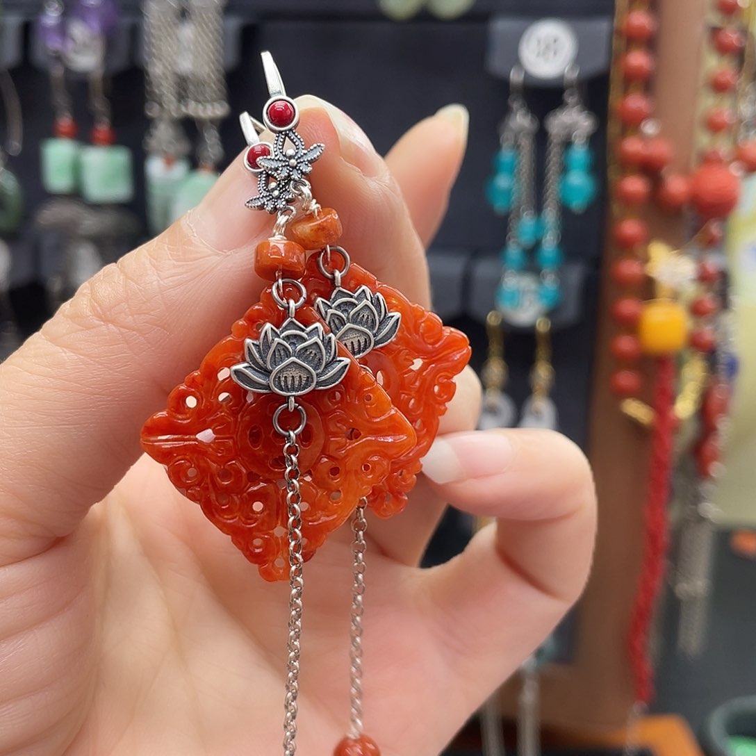 翡翠耳饰银S925镶嵌梅**035yhjjhh