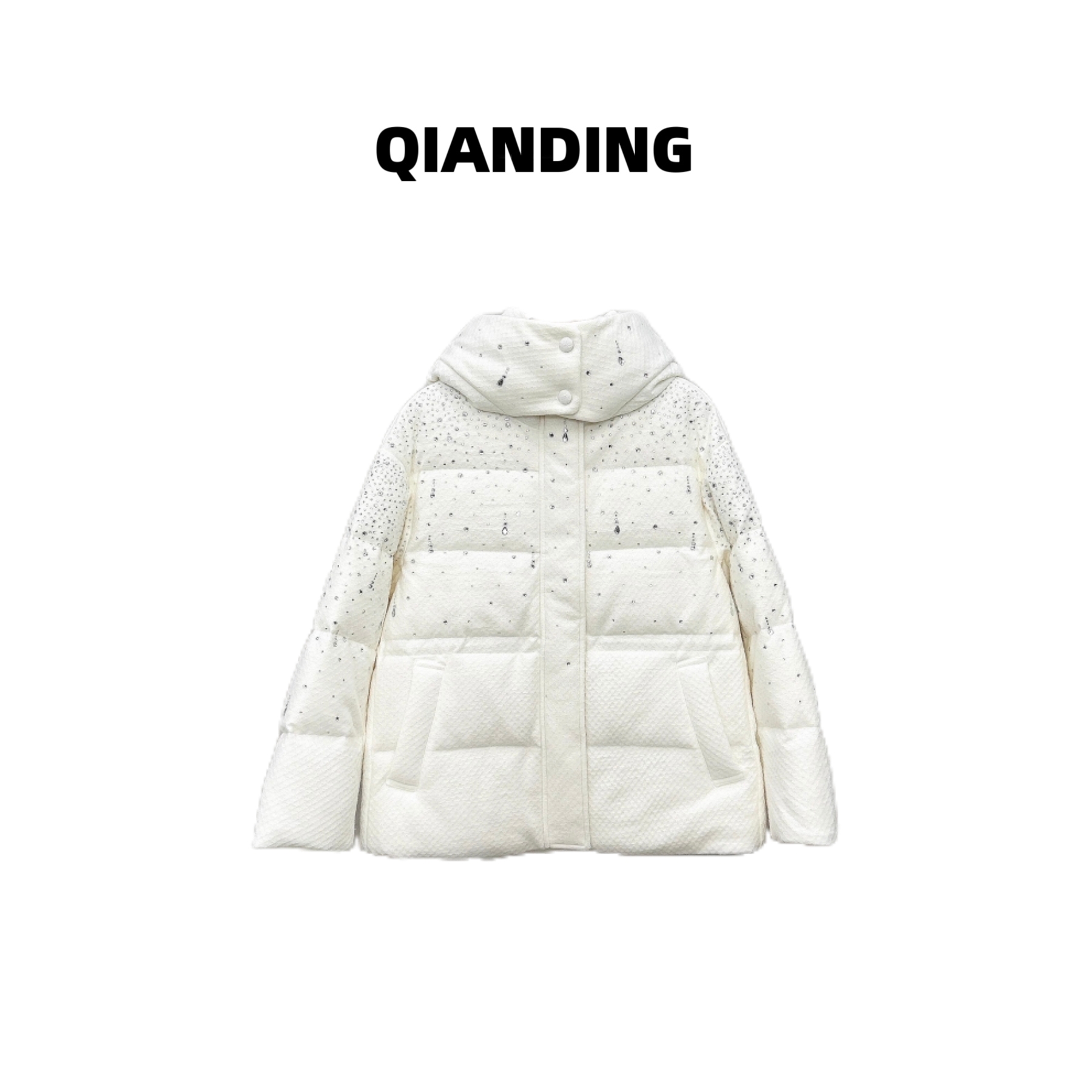 【QIANDING】【星星闪耀】保暖亲肤烫钻连帽时尚百搭羽绒服F417