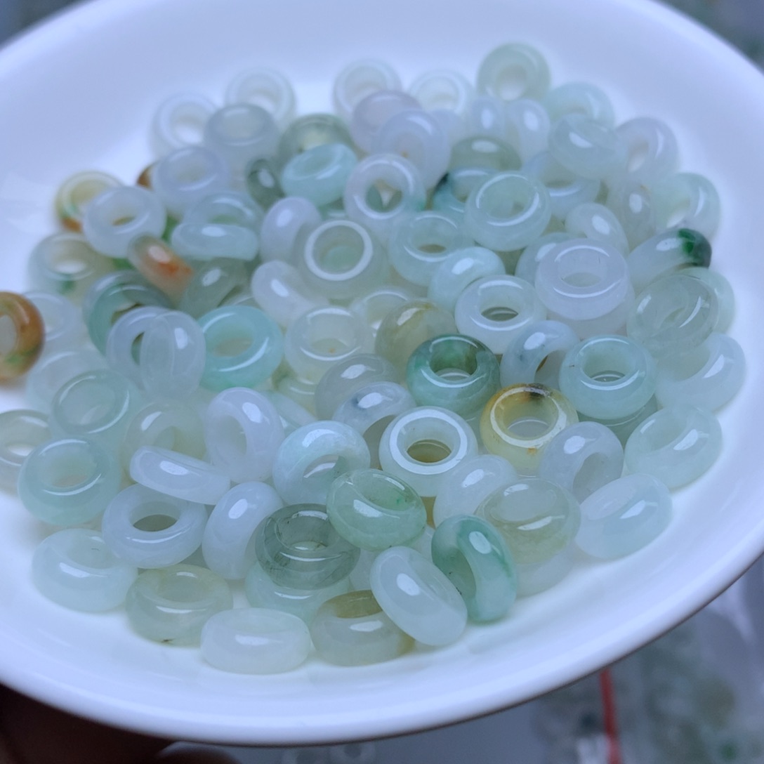 散珠翡翠卡9冰绿白圆环20个