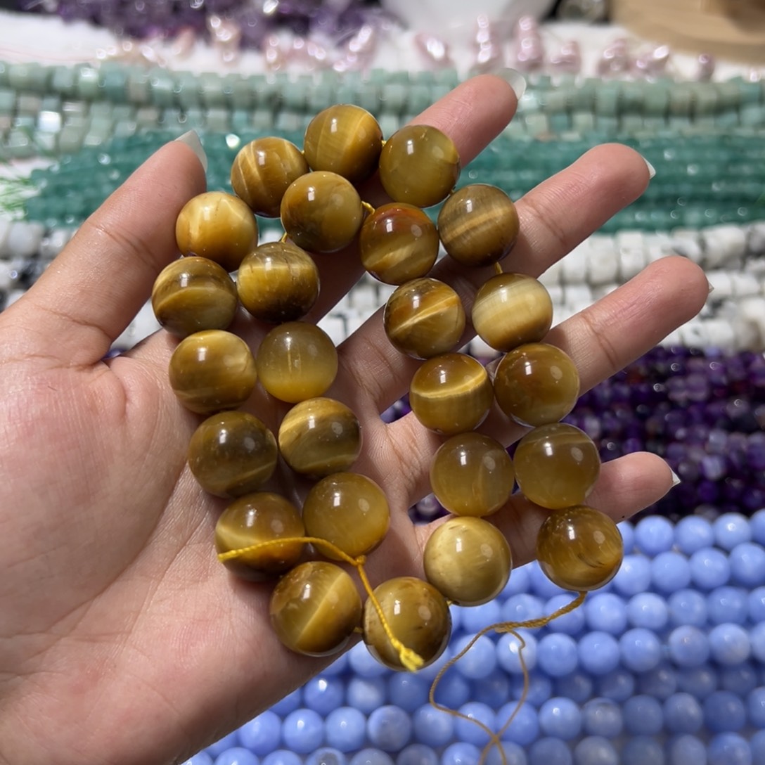 玛瑙/玉髓合金珠宝半成品Y127金虎眼16mm一条