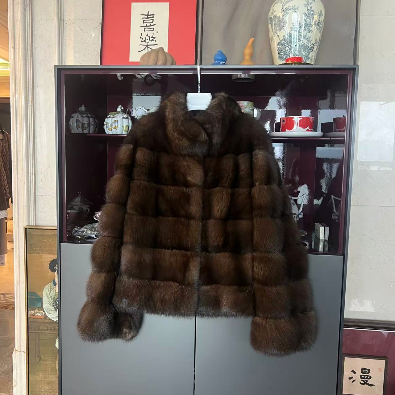 MYL 2025年秋冬新款紫水貂皮毛一体皮草立领长袖外套横排外套皮