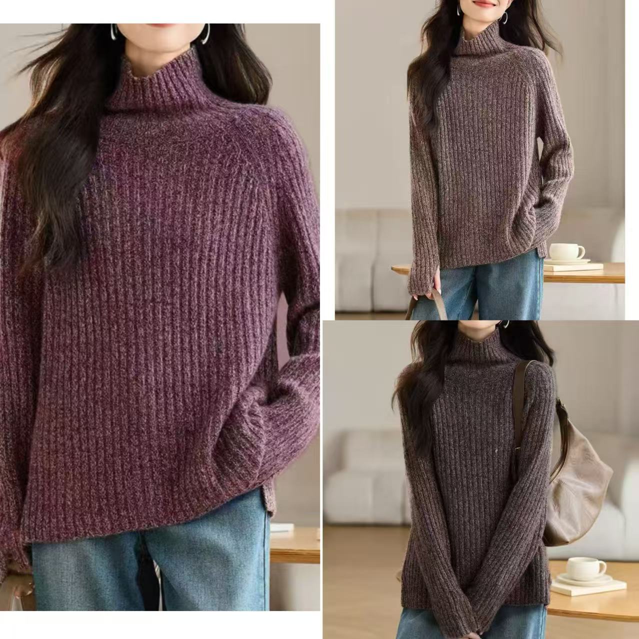9023-花纱（7股纱）高领毛衣（颜色任意）