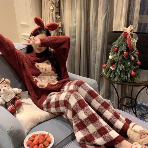 【运费补贴 半边绒】秋冬爆款半边绒睡衣女可爱小熊休闲家居服套装