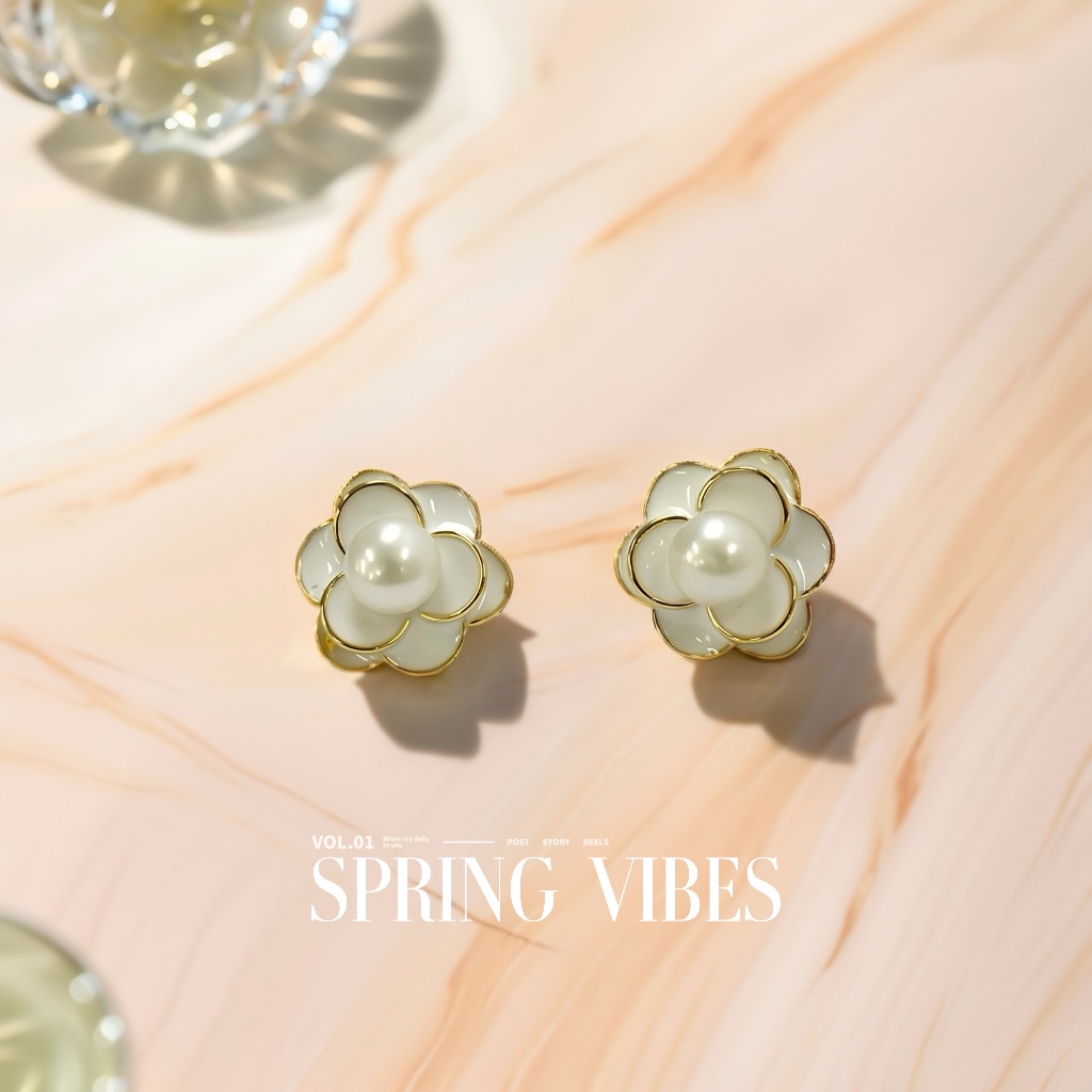 天然淡水珍珠耳饰- DSN设计师款高级复古花朵耳环（1057）